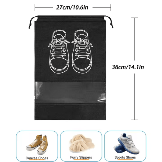 5-Pack Travel Shoe Storage Bags, Non-Woven Fabric Shoe Organizers - Black - Zeebad Pillow's