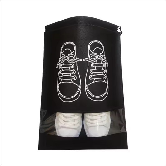 Travel Shoe Bags, Large Shoes Pouch Packing Organizers with Rope for Men and Women Pack of 5 - (Black Color)