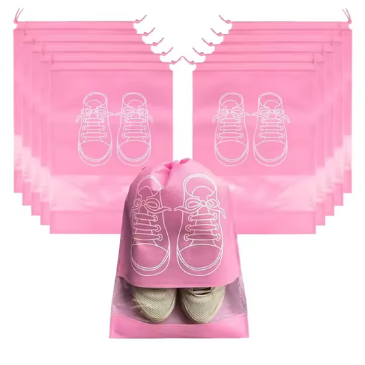 Travel Shoe Bags, Large Shoes Pouch Packing Organizers with Rope for Men and Women Pack of 5 - (Pink Color)