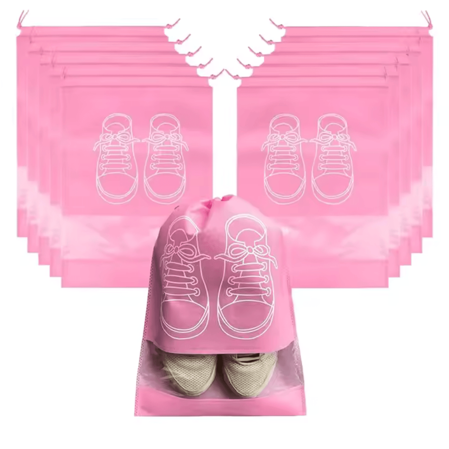 Travel Shoe Bags, Large Shoes Pouch Packing Organizers with Rope for Men and Women Pack of 5 - (Pink Color) - Zeebad Pillow's
