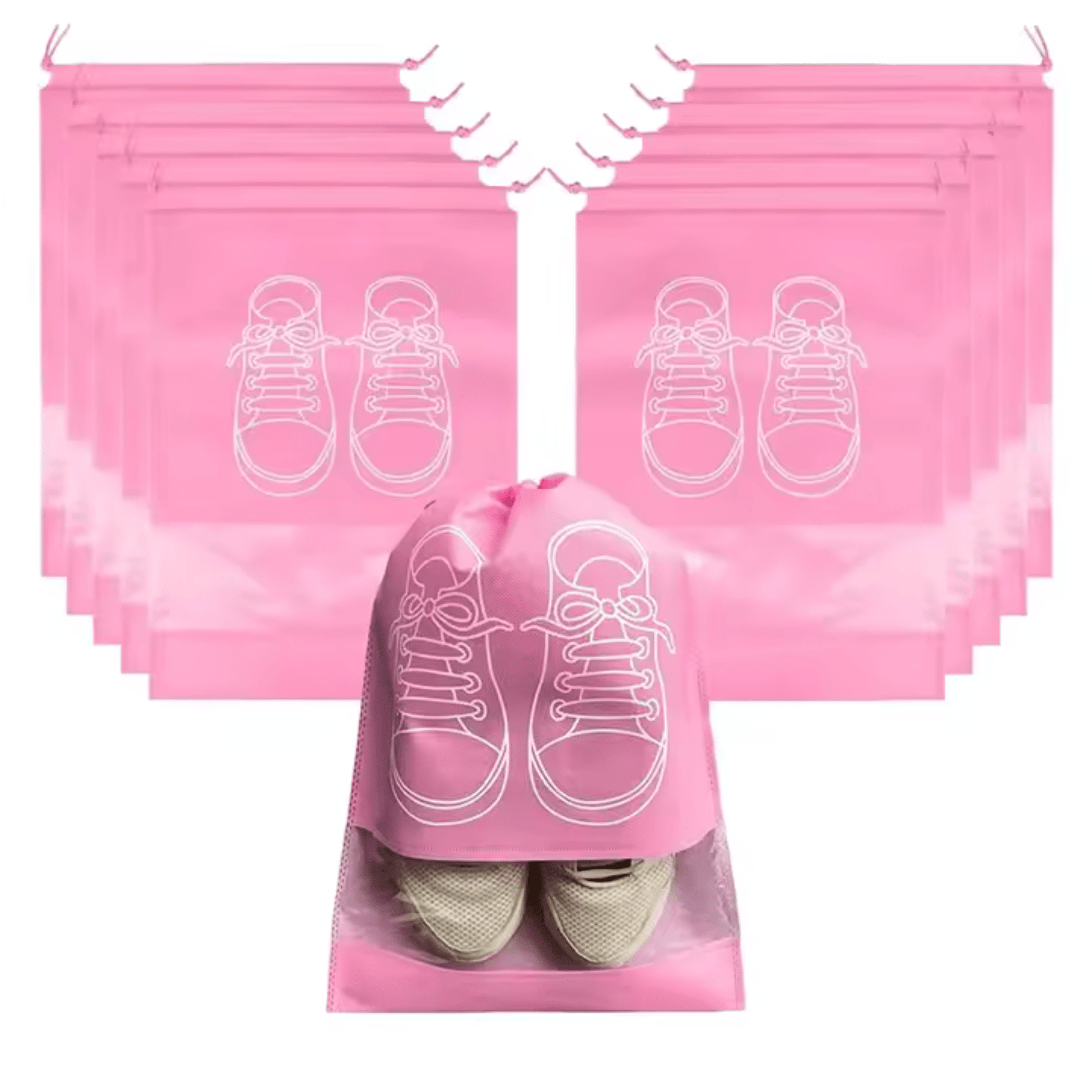 Travel Shoe Bags, Large Shoes Pouch Packing Organizers with Rope for Men and Women Pack of 5 - (Pink Color) - Zeebad Pillow's